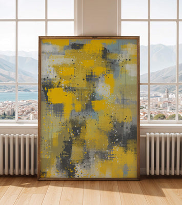 Abstract Yellow and Gray Geometric Art with Textured Patterns