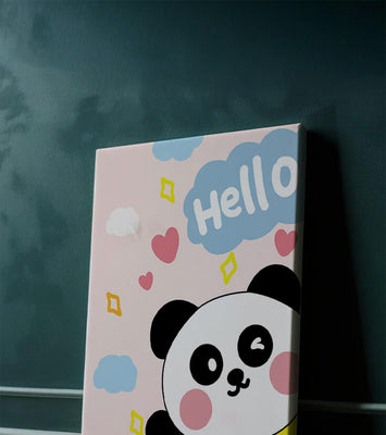 Panda illustration with playful elements and pastel colors