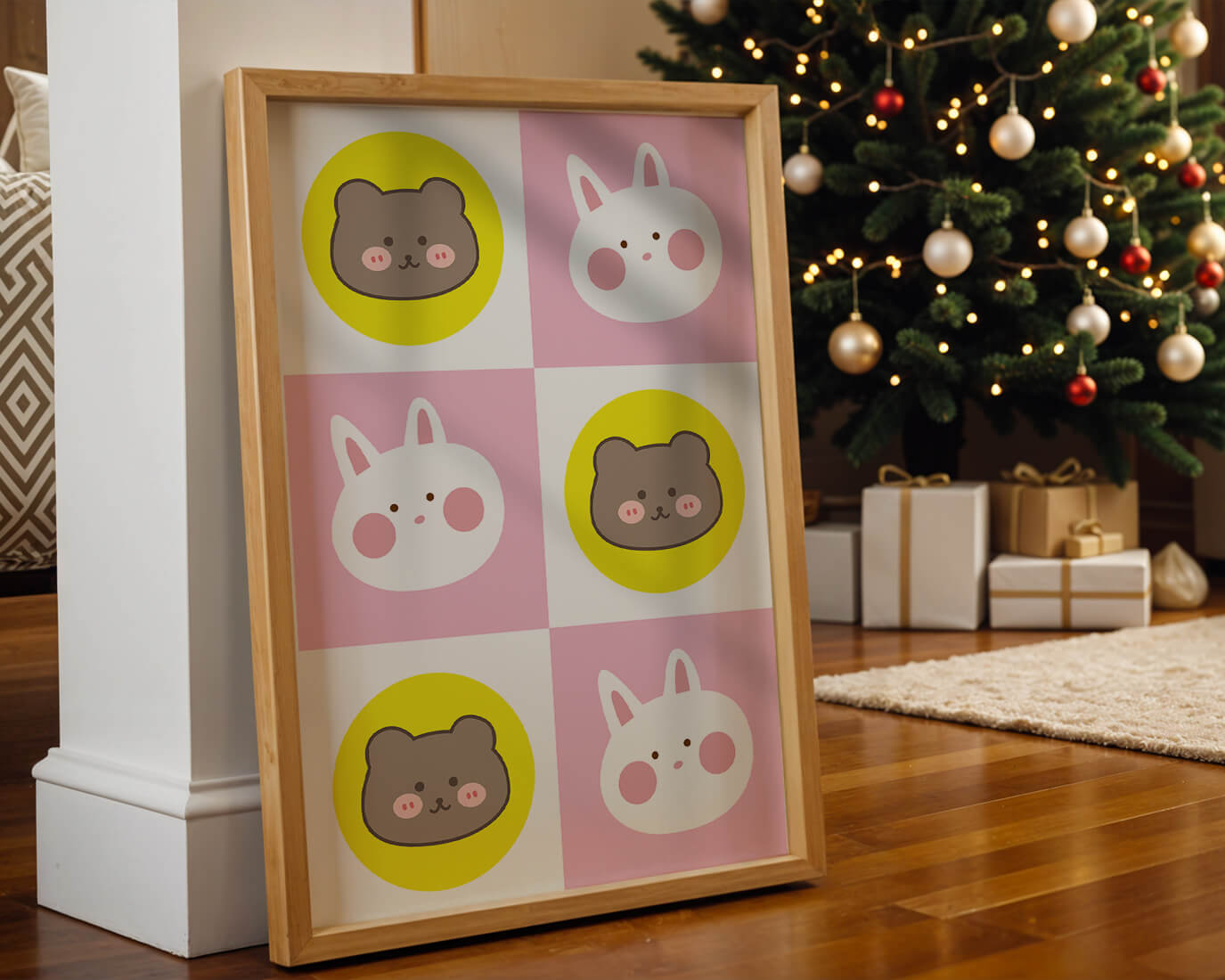 Diseño de patrones de animales juguetones con caras de osos y conejos en colores pastel