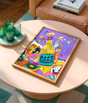 Vibrant Party Scene with DJ and Cartoon Characters