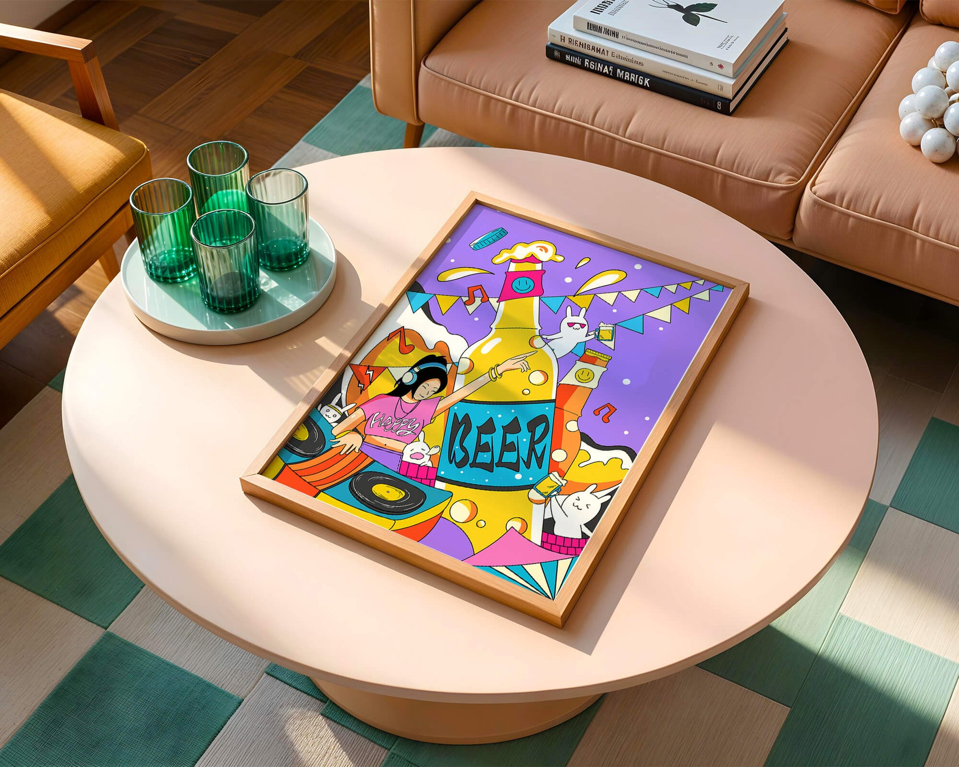 Vibrant Party Scene with DJ and Cartoon Characters