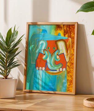 Pintura abstracta colorida de un elefante con tonos vibrantes y pinceladas artísticas