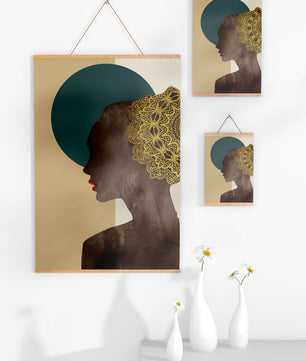 Elegant Silhouette with Gold Lace and Red Lips - Mi tienda