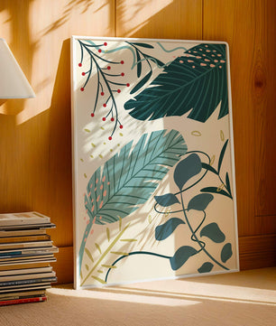 Abstract Botanical Illustration with Colorful Leaf Patterns