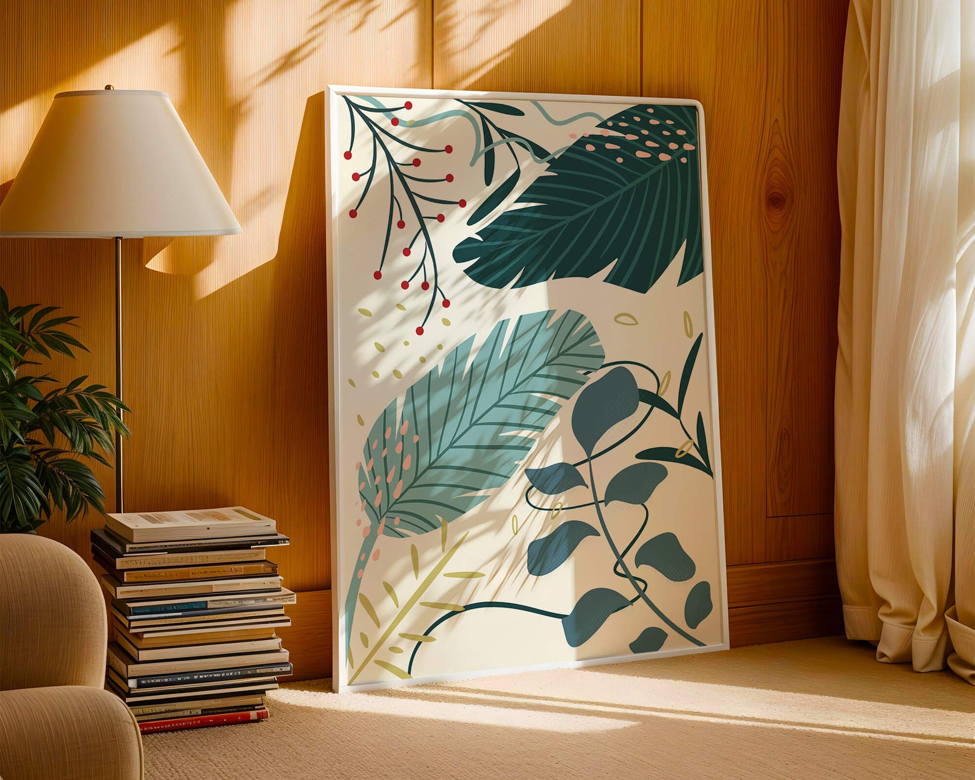 Abstract Botanical Illustration with Colorful Leaf Patterns