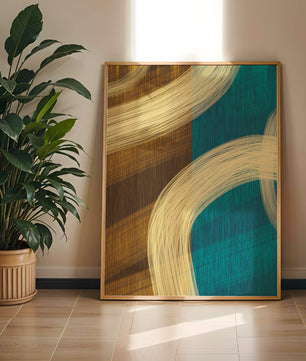 Abstract art with flowing brushstrokes and textured color contrast