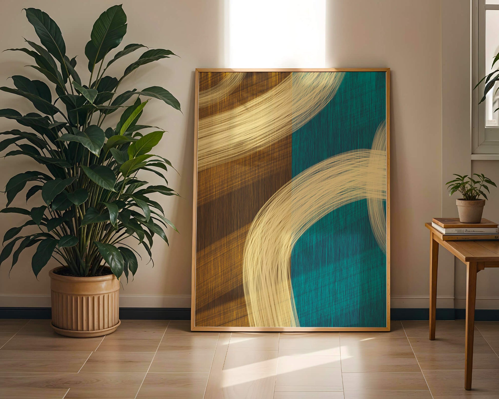 Abstract art with flowing brushstrokes and textured color contrast