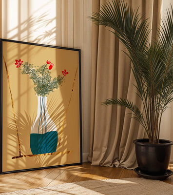Vase with Red Flowers and Golden Accents