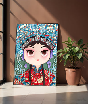 Cute Cartoon Character in Traditional Chinese Clothing with Intricate Headpiece