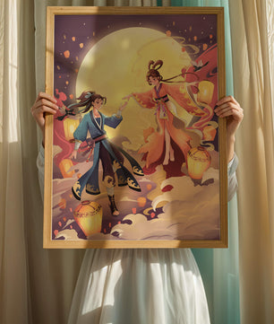 Scène de fantaisie élégante au clair de lune avec tenue traditionnelle