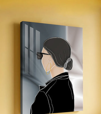 Modern woman with sunglasses and gold hoop earrings