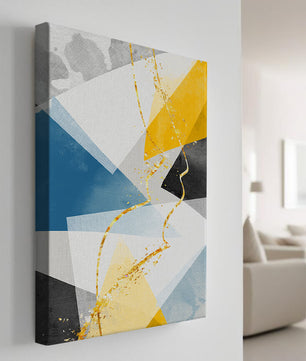 Abstract Geometric Art with Gold Accents in Blue, Yellow, and Gray - Mi tienda