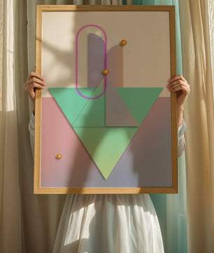 Composition géométrique abstraite avec des couleurs pastel et des éléments dorés