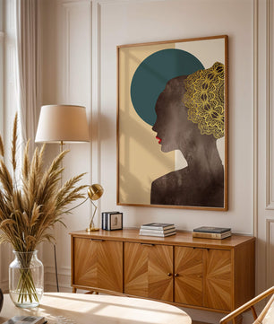 Elegant Silhouette with Gold Lace and Red Lips - Mi tienda