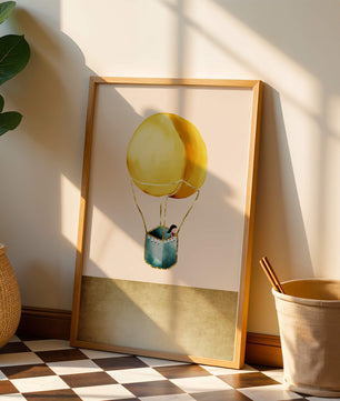 Charming Hot Air Balloon Illustration with Golden Accents