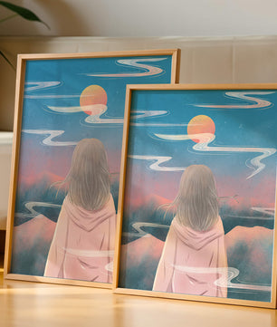 Ruhige Landschaft mit Silhouette, die den Sonnenuntergangshimmel und die Wolken betrachtet