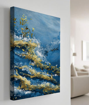 Textura abstracta en azul y dorado con patrones dinámicos