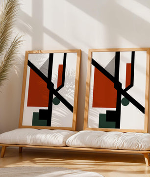 Colorful geometric abstract art with bold black lines