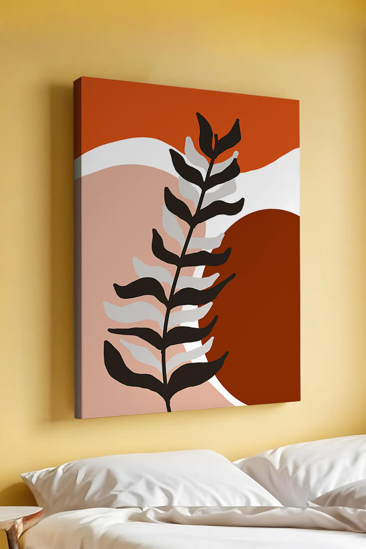 Abstract Botanical Print with Earth Tones and Modern Leaf Design