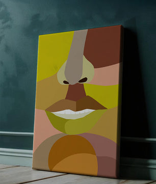 Retrato abstracto colorido con formas geométricas audaces