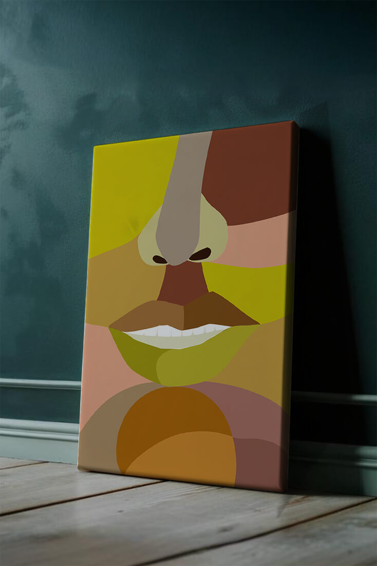 Retrato abstracto colorido con formas geométricas audaces
