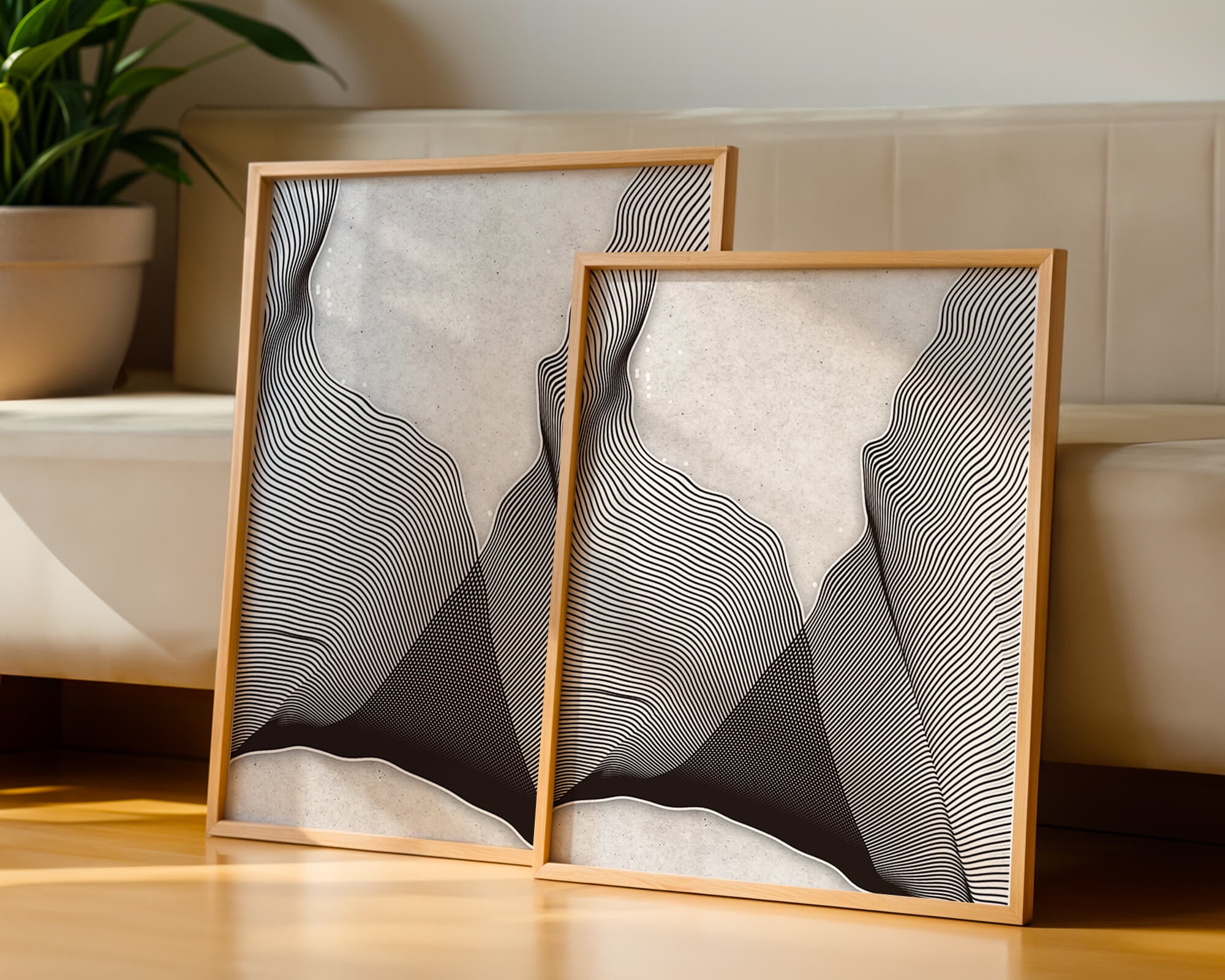 Abstract black and white wave pattern on textured background