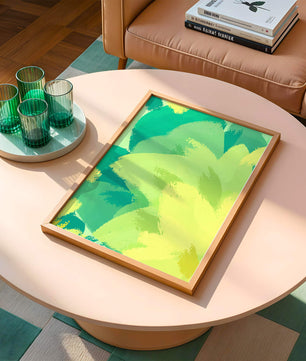 Pintura abstracta de pinceladas verdes y amarillas