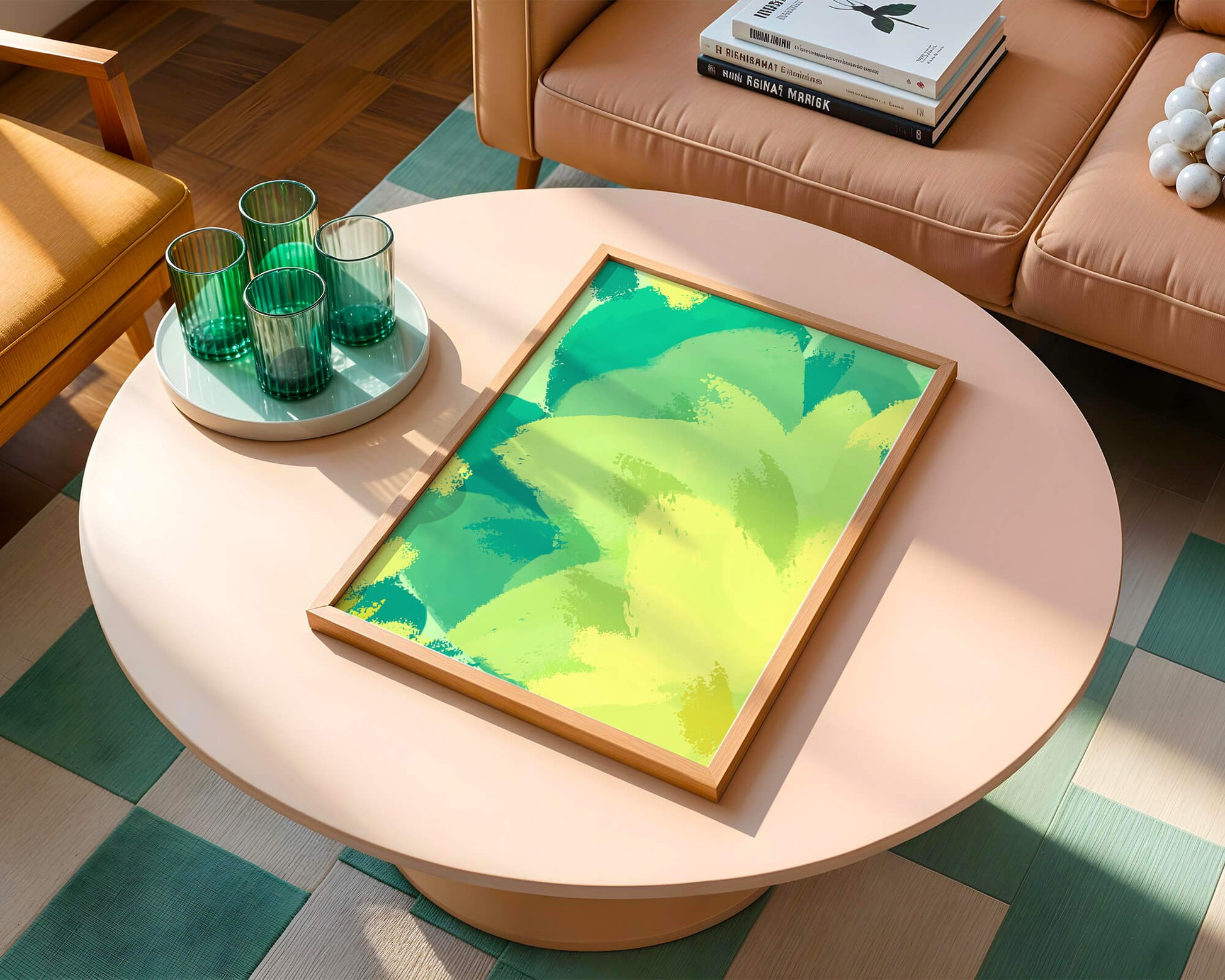 Abstract green and yellow brushstroke painting