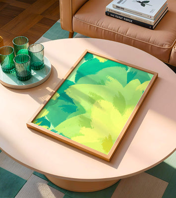 Abstract green and yellow brushstroke painting