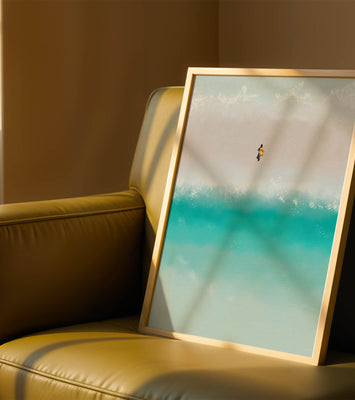 Serene beach with turquoise waves and solitary figure