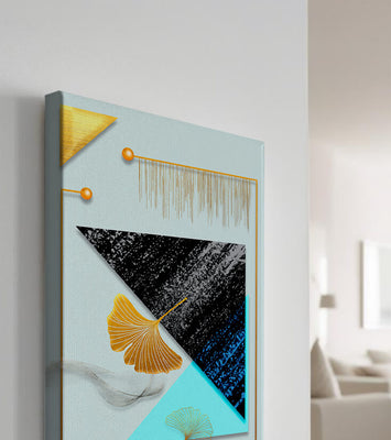 Abstract Composition with Geometric Shapes and Gold Ginkgo Leaves