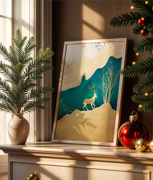 Elegante abstrakte Kunst mit goldenem Hirsch und Naturthema