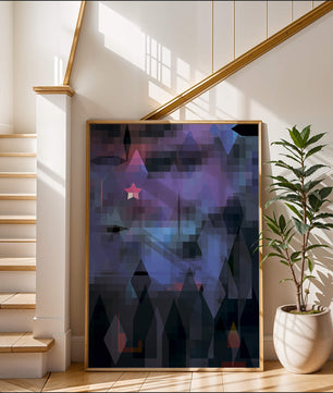 Geometrische abstrakte Kunst in lebhaften Blau- und Lilatönen