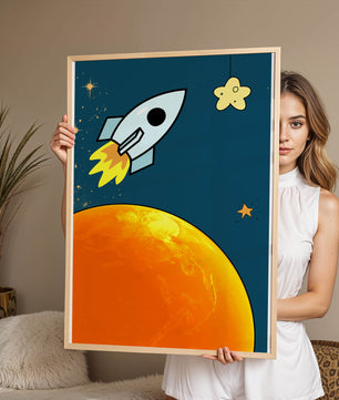 Cartoon Rocket in Space with Yellow Star - Mi tienda