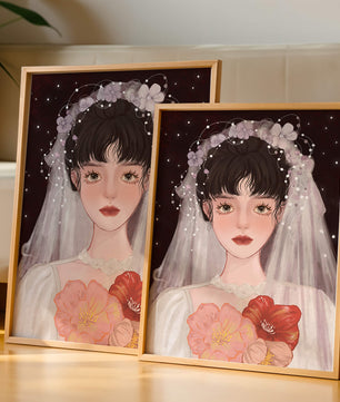 Elegant bridal portrait with floral crown and veil
