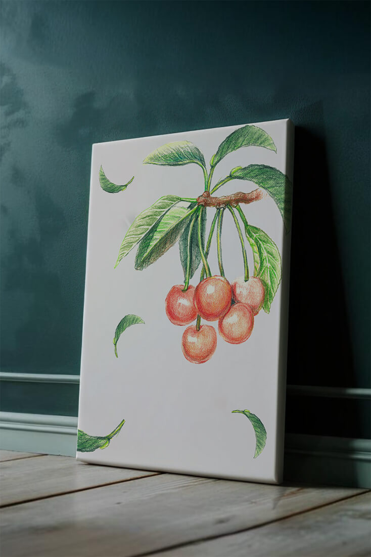 Realistic Illustration of Cherry Branch with Green Leaves