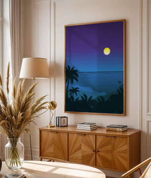 Serene Tropical Night Scene With Palm Trees and Moonlit Ocean - Mi tienda