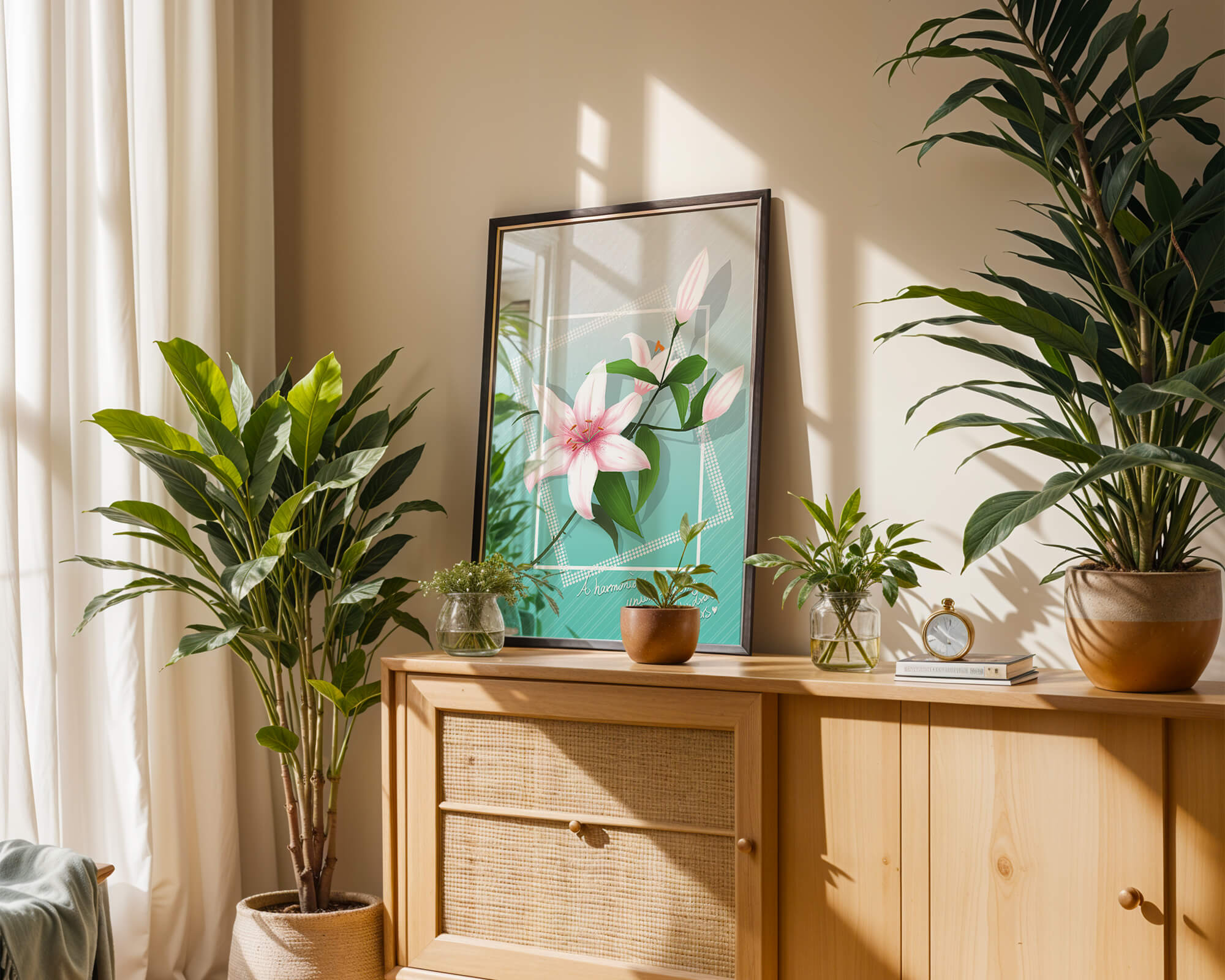 Elegant floral design with pink lilies and modern accents