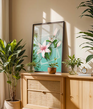 Elegant floral design with pink lilies and modern accents