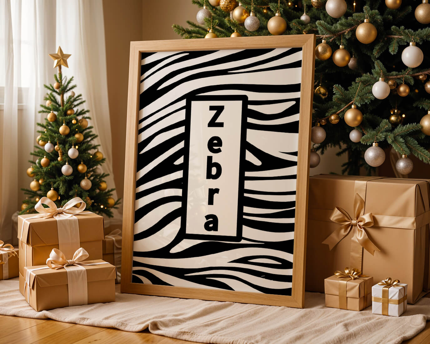 Elegant zebra print design with bold text accent