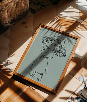 Hand-Drawn Illustration of a Thoughtful Cartoon Character with Curly Hair and a Beanie