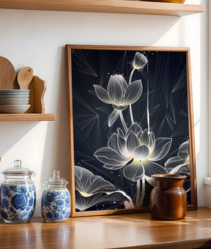 Elegant Lotus Flower Illustration with Geometric Background