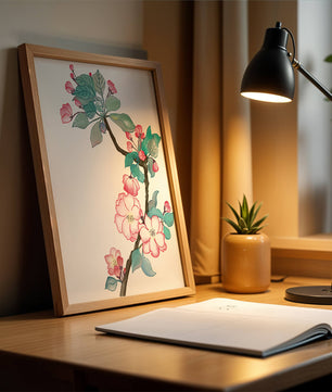 Elegante ilustración floral en acuarela con flor de cerezo.
