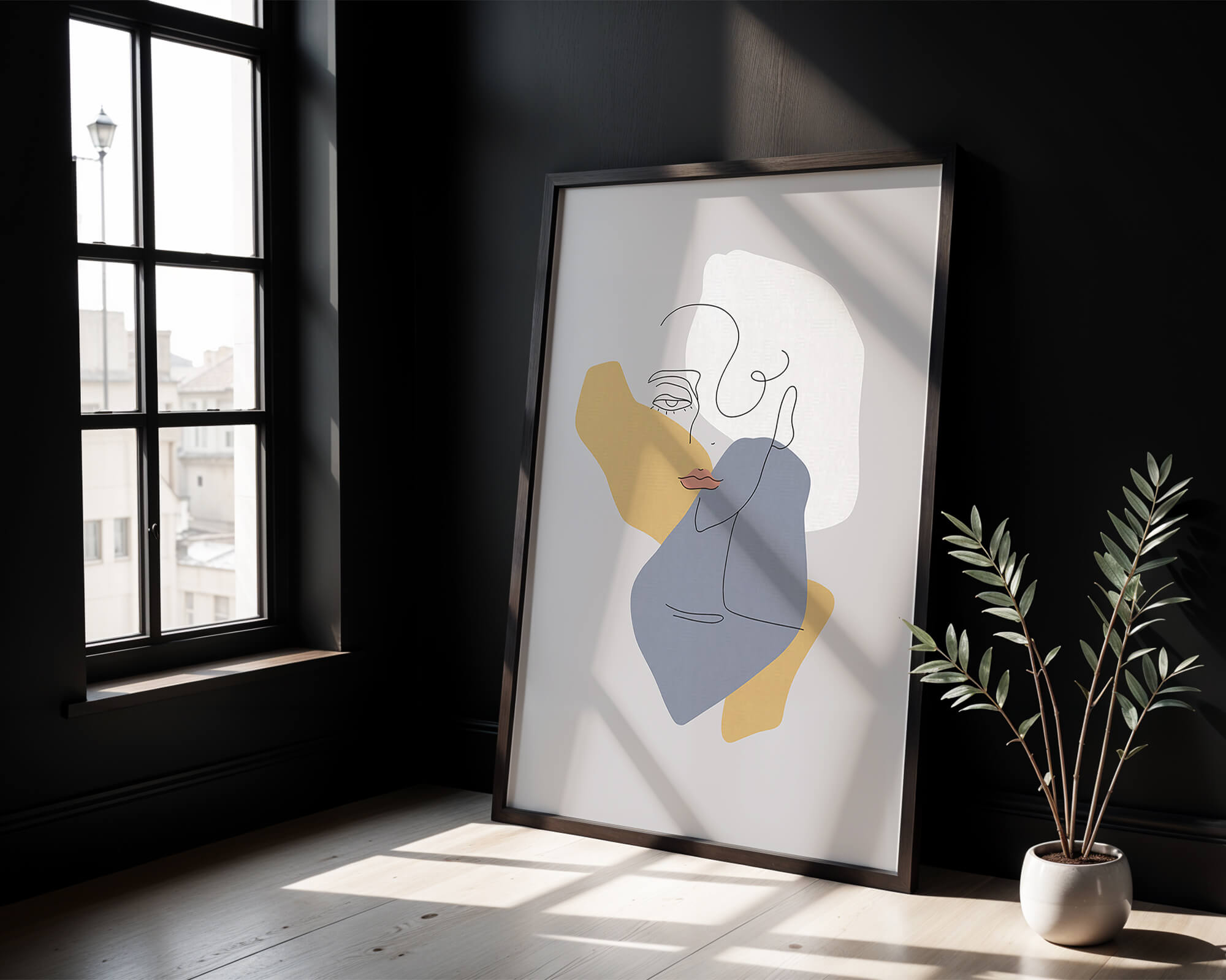 Abstract Line Art Portrait with Neutral Shapes - Mi tienda