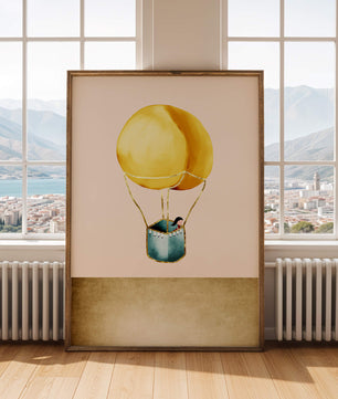 Charming Hot Air Balloon Illustration with Golden Accents