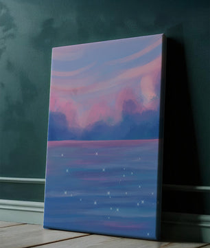 Verträumter Pastellhimmel, der sich in einer glitzernden Wasserlandschaft widerspiegelt 