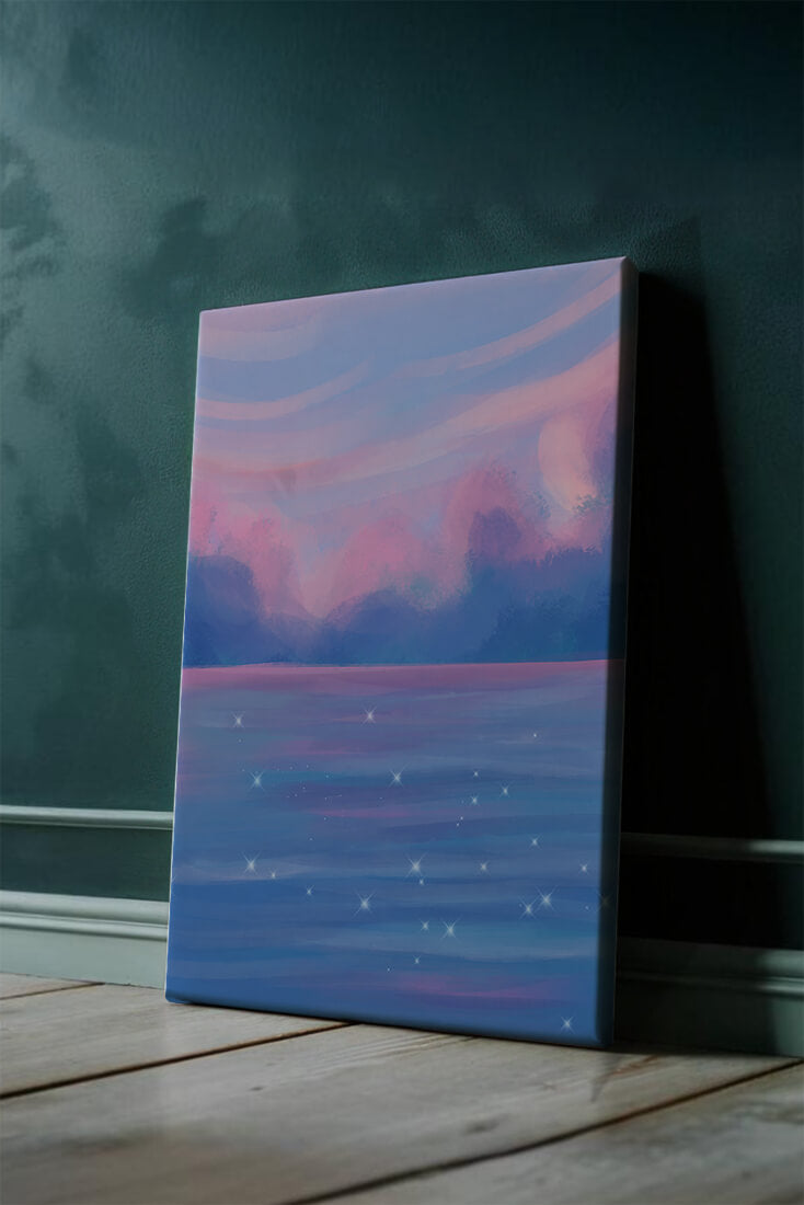 Dreamy Pastel Sky Reflecting on Sparkling Water Landscape