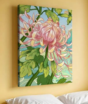 Belle illustration florale avec chrysanthème et feuilles vertes
