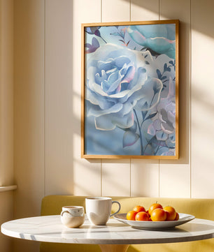 Serene Blue Roses With Delicate Leaves on Soft Background