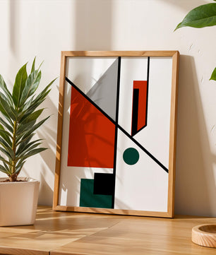 Geometric Abstract Art with Red and Green Accents